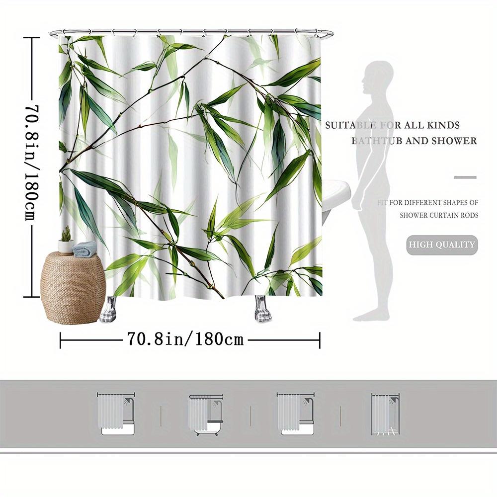 Bamboo Shower Curtain, Lush Green Leaves Design, Fade-Resistant Polyester, Machine Washable, Nature-Inspired Bath Decor