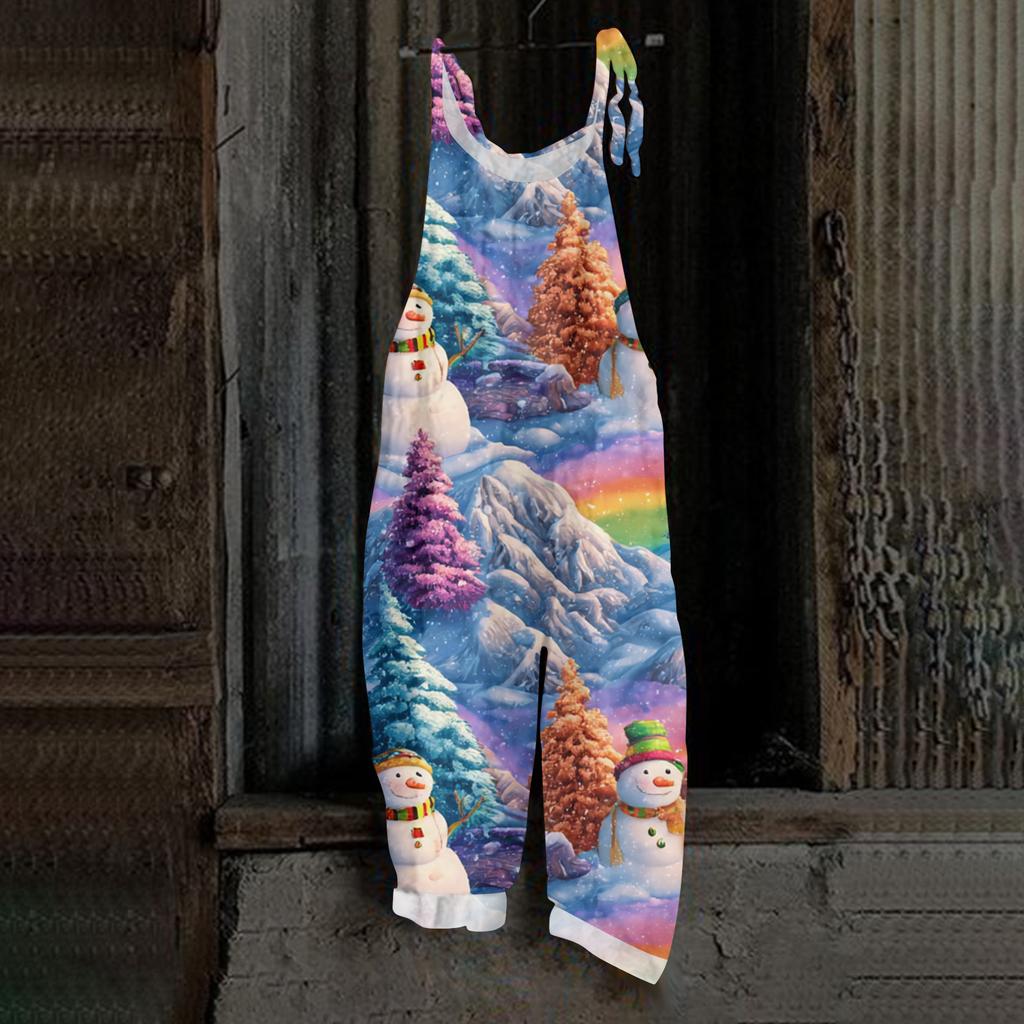 Women's Jumpsuit Halloween Print  Casual Loose Vintage Shoulder Strap Cotton Linen