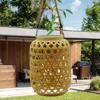 Outdoor Hanging Light with Handle Solar Rattan Lantern Waterproof Natural Bamboo Solar Outdoor Light for Yard Patio Lawn Pathway