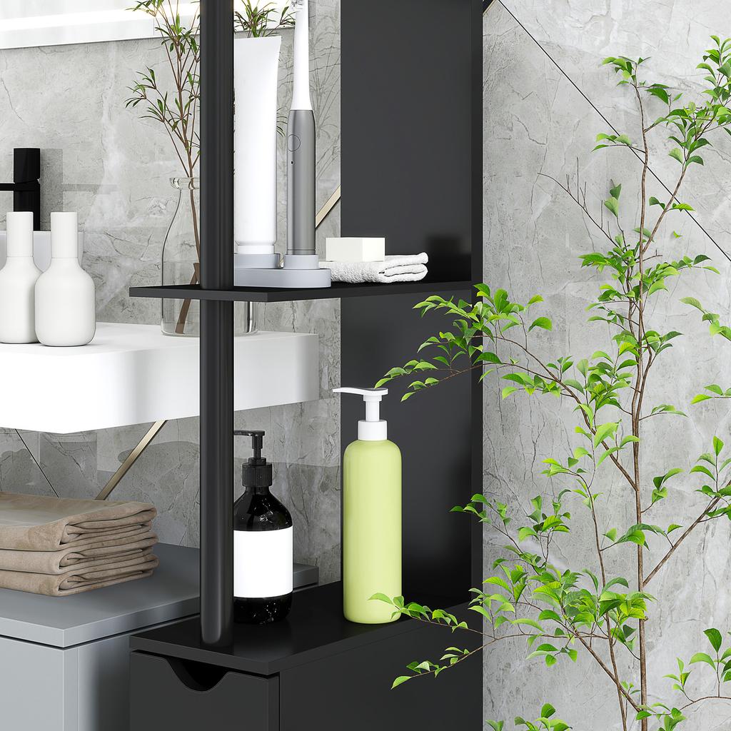 Bathroom Cabinet With 2 Shelves And 2 Cupboards Tall Space Saving Cabinet 15.2x29.8x118 Cm Black