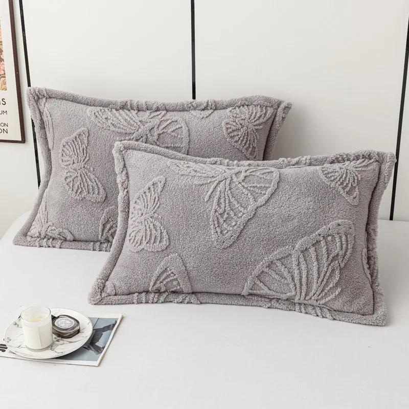 2 Pcs Winter Soft Warm Thicken Pillowcases Butterfly Jacquard Velvet Pillows Cases 48x74cm Sofa Home Decor Cushion Cover