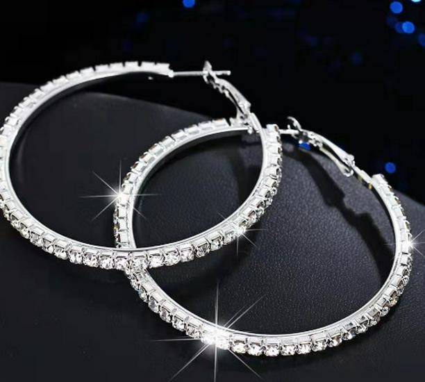 Korean Chic Luxury Diamond C-Shape Hoop Earrings