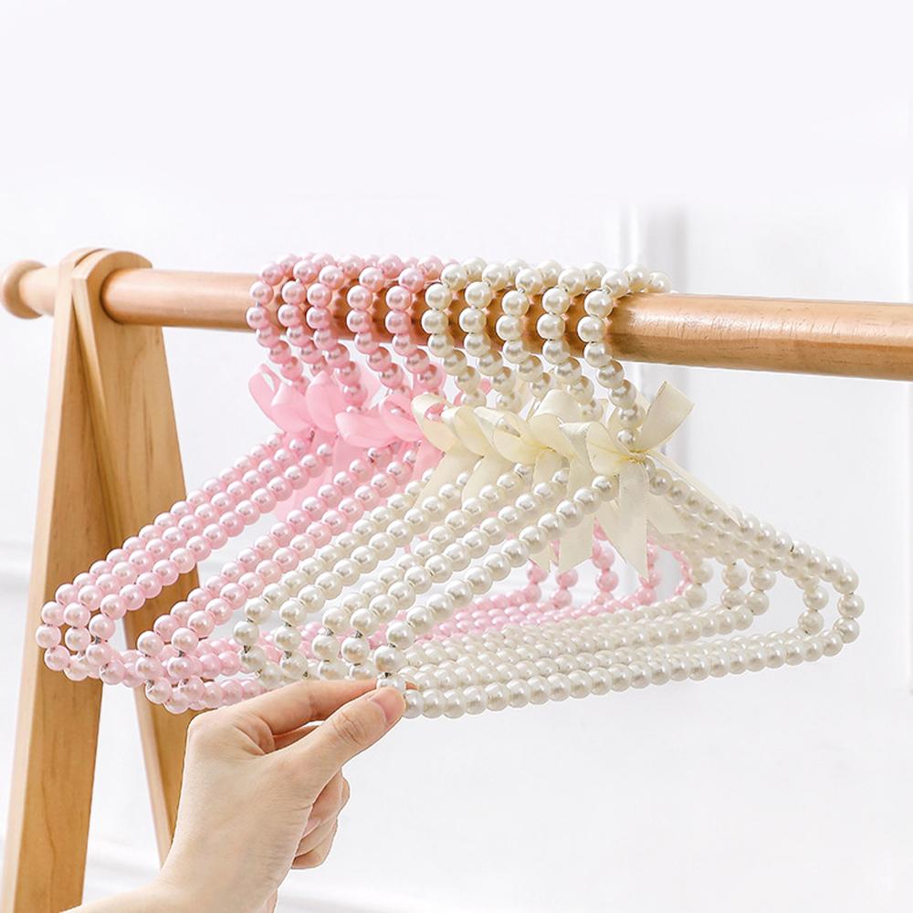 5pcs Pet Clothes Hanger Artifical Pearl Bow Rack Dog Hanger Plastic Pearl Bead Clothes Hangers Cat Clothing Kid Hangers Orga