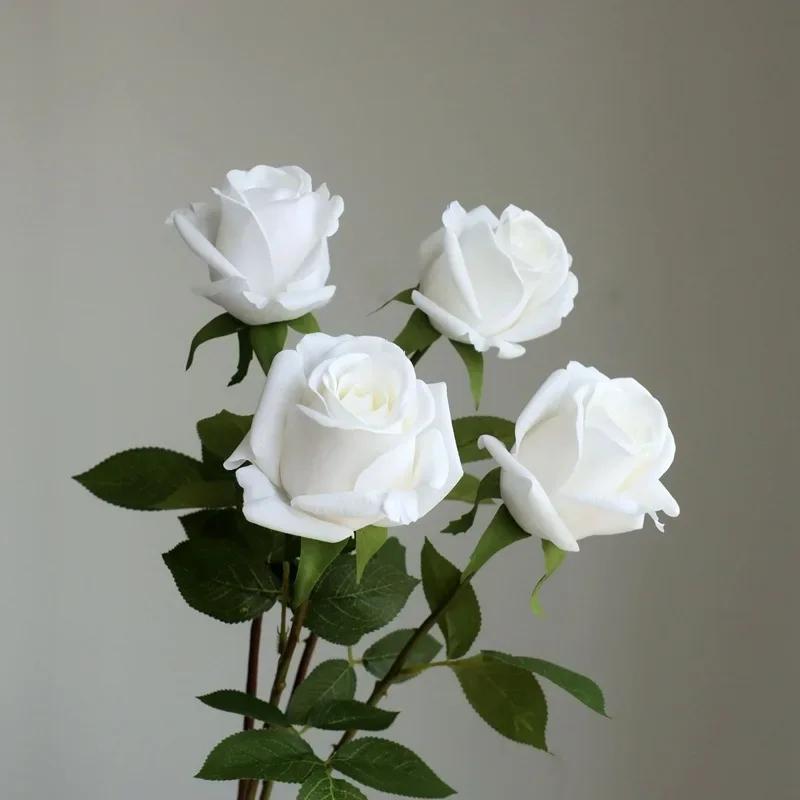 5 ks Květiny umělé na dotek růže svatební kytice svatební dekorace latexové růže dárek na Valentýna párty domov falešná růže květinová