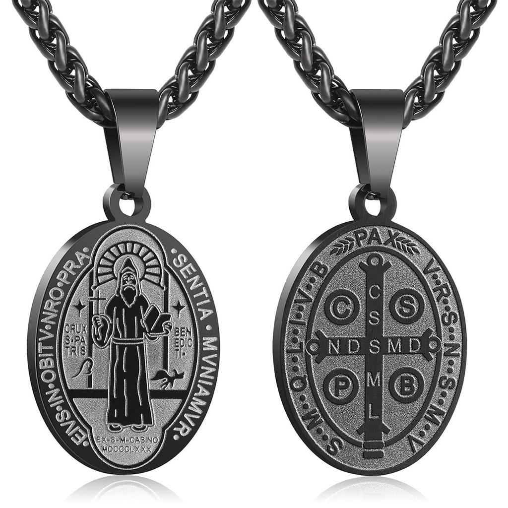 Stainless Steel Saint Benedict Medal Pendant Necklace