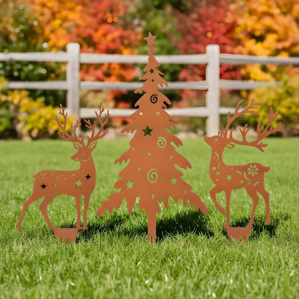 3pcs Metal Christmas Yard Signs Rust-Resistant Outdoor Holiday Decor Set Festive Lawn Stakes for Garden, Porch & Winter Display