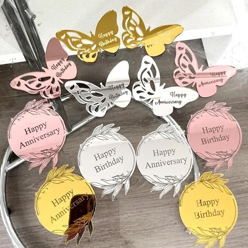 10 Stück Roségold Happy Birthday Party Kuchen Topper Happy Anniversary Acryl Kuchen Topper für Baby Geburtstagsparty Kuchen Dekorationen