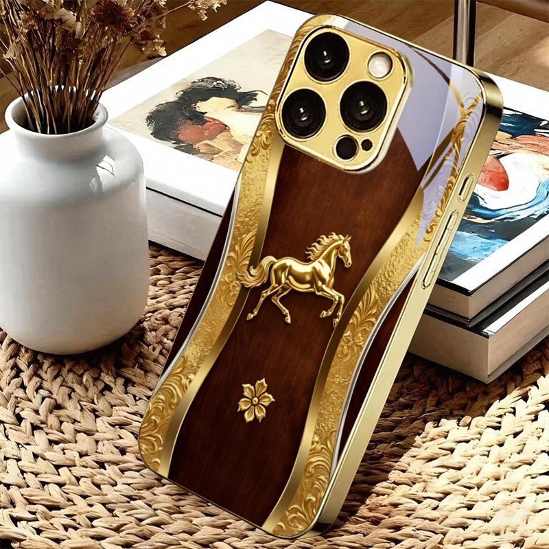 Luxury Gilded Stallion Electroplated Golden Phone Case For iPhone 17 16 15 14 13 12 11 Pro Max Plus 16E 17Air 7 8 Xs Back Cover