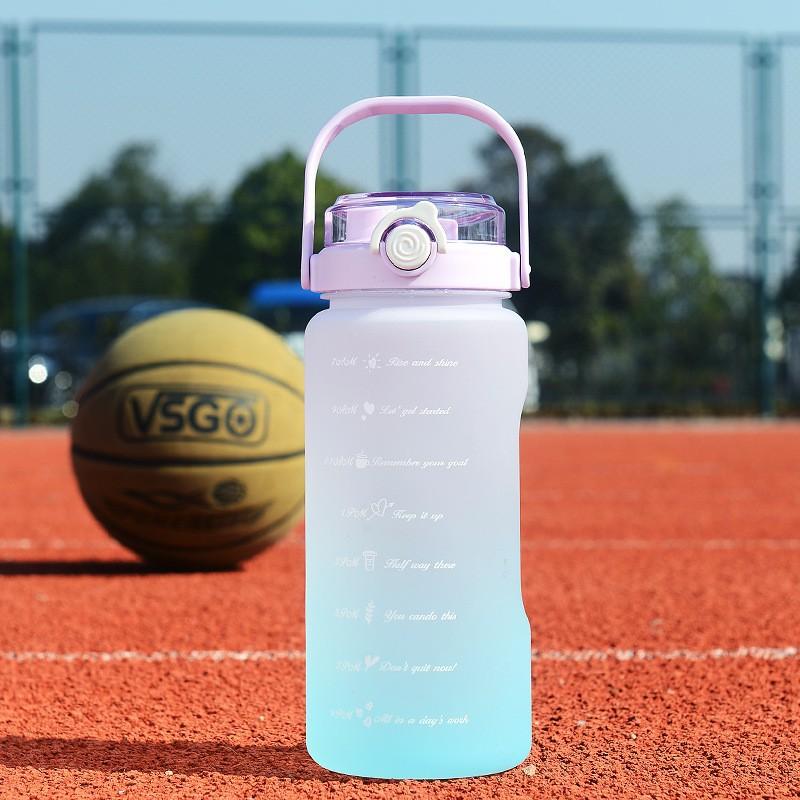 2L Frosted Active Water Bottle Motivational Time Marker Drinking Bottles Spacious Gradient Plastic Water Cup For Outdoor Use