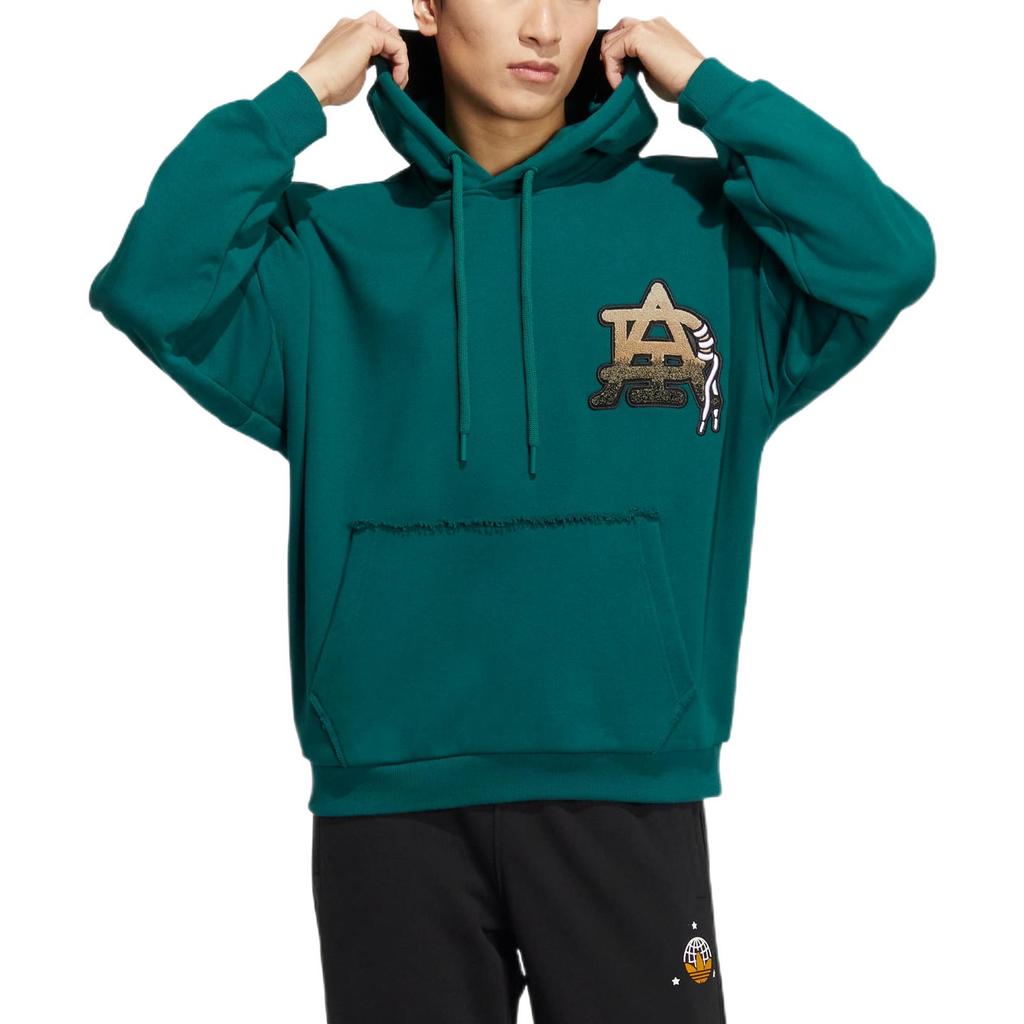 adidas Sweat à capuche à cordon de serrage avec imprimé logo Trèfle original et manches longues pour homme Vert HS7286