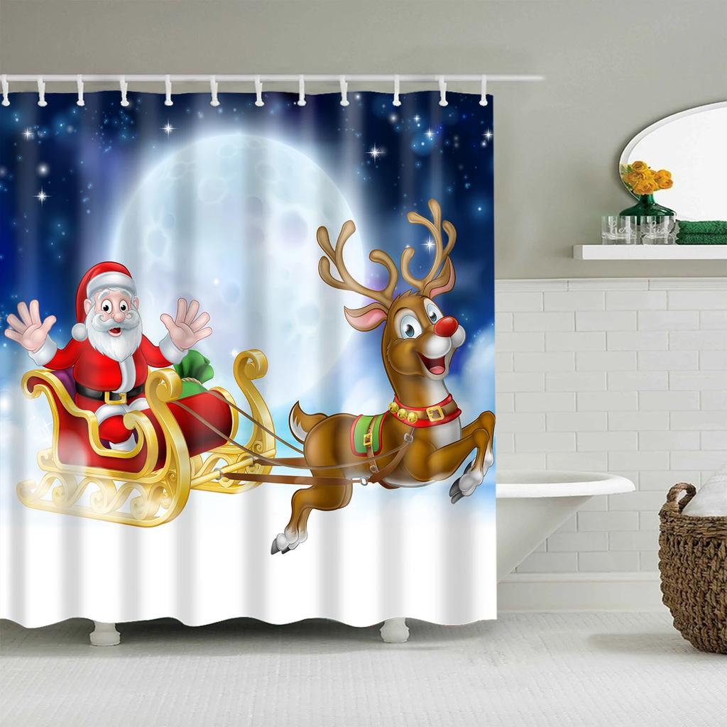 Merry Christmas Santa Claus Shower Curtain Xmas Present Bathroom Shower Curtains Fabric Waterproof Polyester Bathroom Curtain