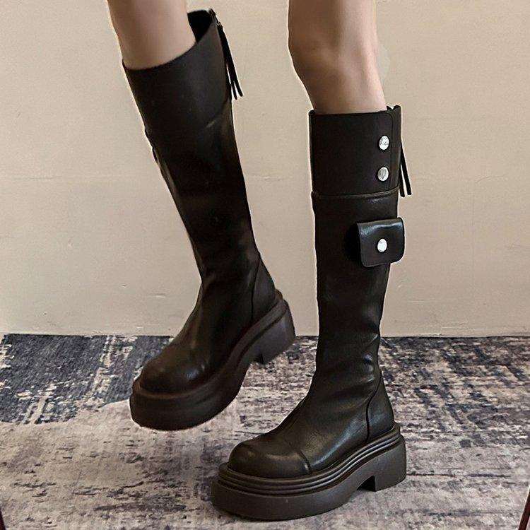 Fashion leather platform British style two wear tall boots knight boots women 2025 new long boots autumn and winter