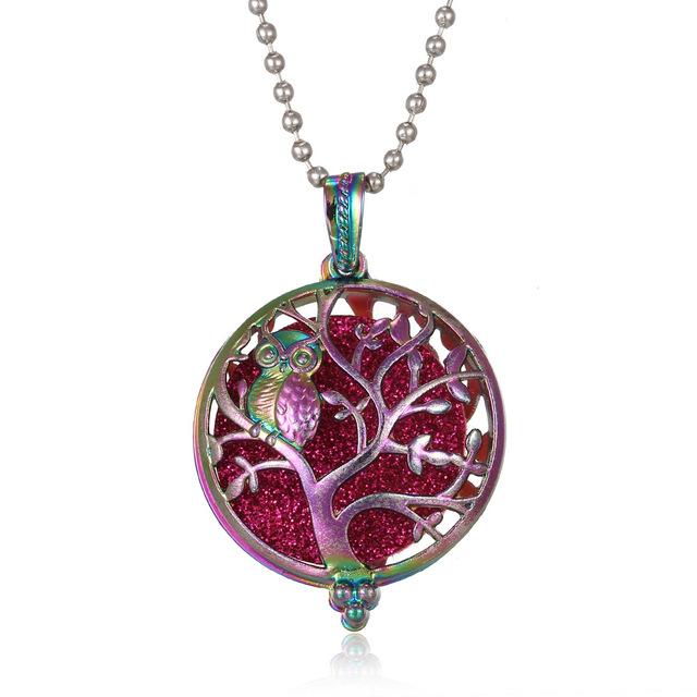 2pcs New Colorful Aromatherapy Necklace Vintage Flower Butterfly Tree Owl Essential Oil Diffuser Necklace Perfume Lockets Pendants