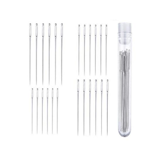 1 Set Big Eye Needles Stainless Steel Sewing Needles with Clear Storage Tube Assorted Sizes Sharp Needles for Hand