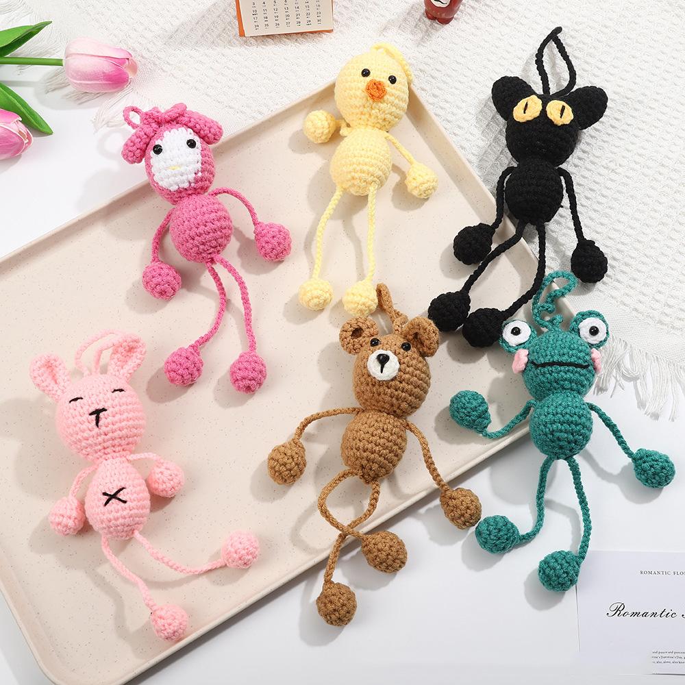 Hand-knitted Woolen Black Cat Doll Crocheted Hanging Cute Frog Bunny Little Yellow Duck Handbag Pendant Keychain Christmas Gift