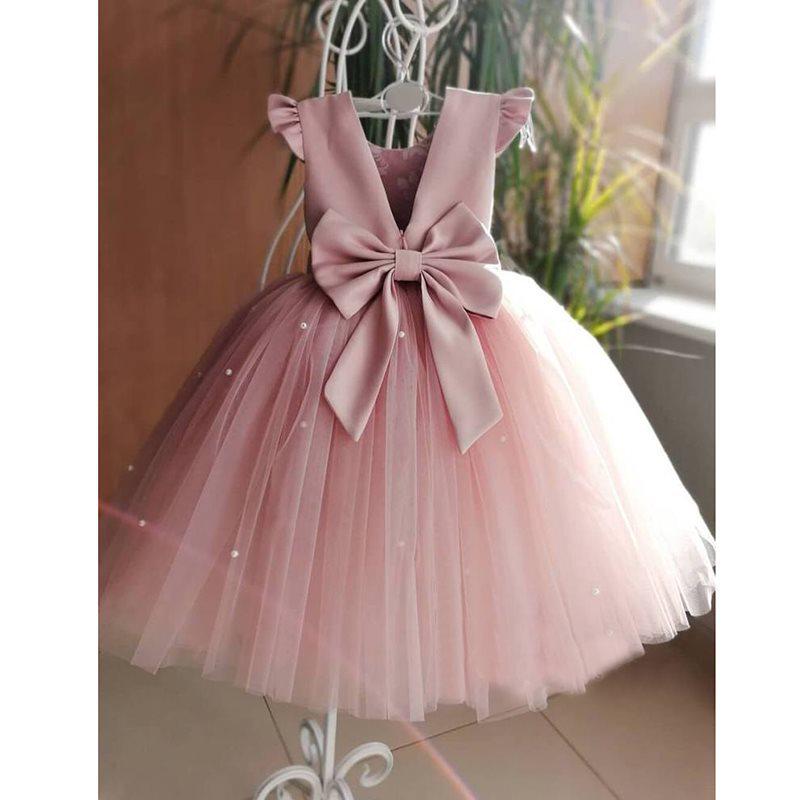 European & American Girls' Birthday Princess Flutter Sleeve Dress - Long, Puffy Ball Gown for Piano & Special Occasions