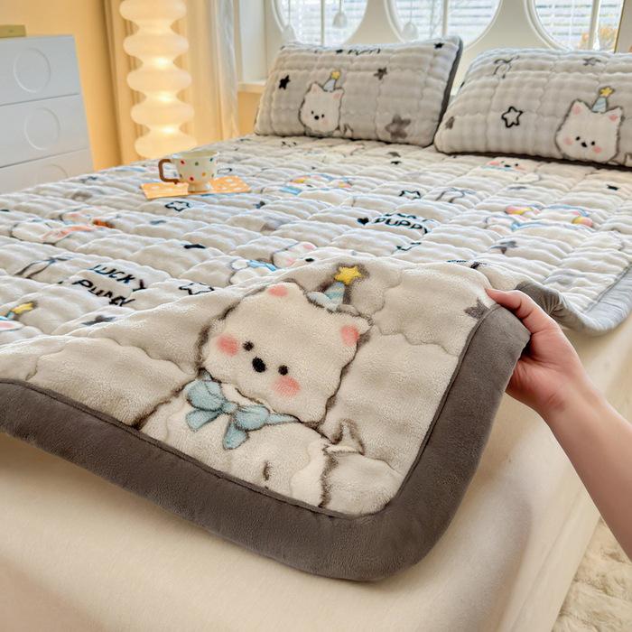

Class A Milk Fleece Quilted Mattress Topper - Rabbit Plush, Soft Pad Bed Protector for Home or Dormitory 48x74cm Pillowcase 1pc