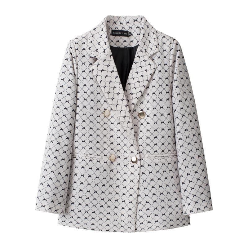 Women Long Sleeve Blazer Jacket Lapel Double Breasted Gold Button Loose Fit Office Casual Suit Outerwear Coat