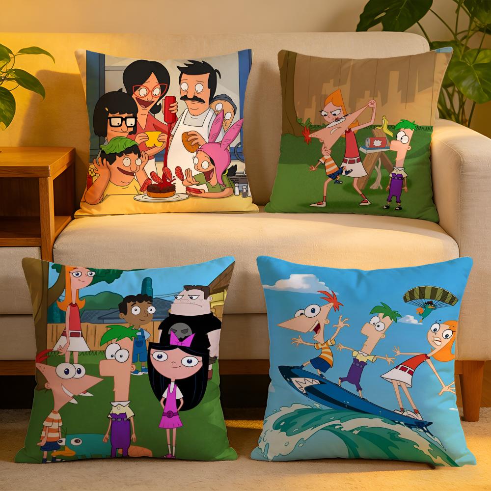 Cushion Cover Linen SkinFriendly Soft Decorative Case For Sofa Home Decor Phineas And Ferb Anime Pillow cover