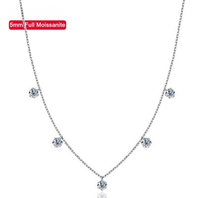 Real D Color 5 Stones 5mm Full Moissanite Bright Necklace For Women S925 Sterling Silver Plate Pt950 Fine Jewelry