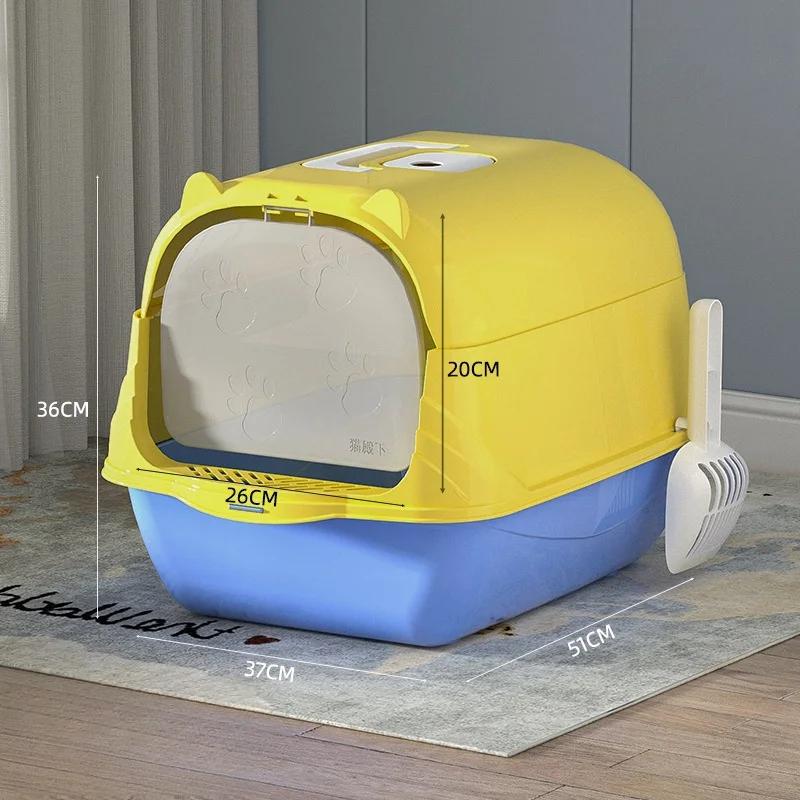 Totally Enclosed Cat Litter Box Large Pet Cat Toilet Detachable Litter Pan Anti-Splash Dog Toilet Pet Bedpans with Litter Shovel