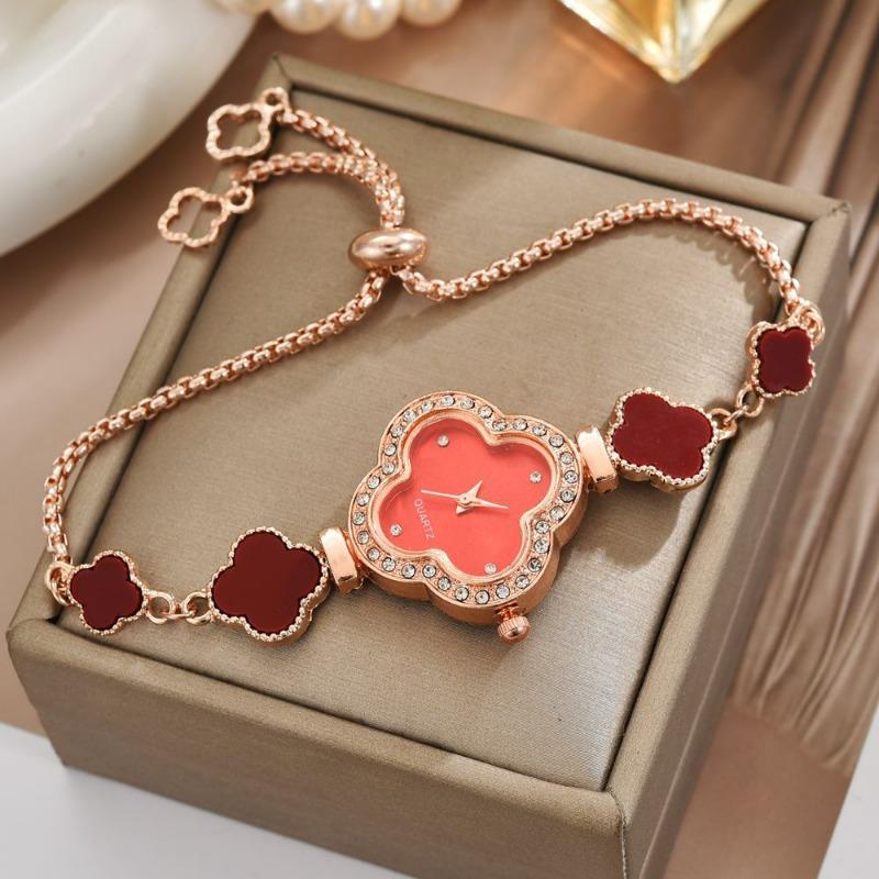 Lättdragen Fyrklöver Armbandsur Dam Grön Diamantbesatt Ljus Lyx Nischad Högklassig Temperament Utsökt