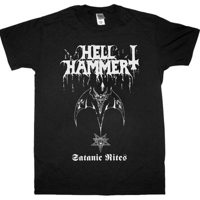 טי שיר יוניסקס שחור לבן של Hellhammer Satanic Rites