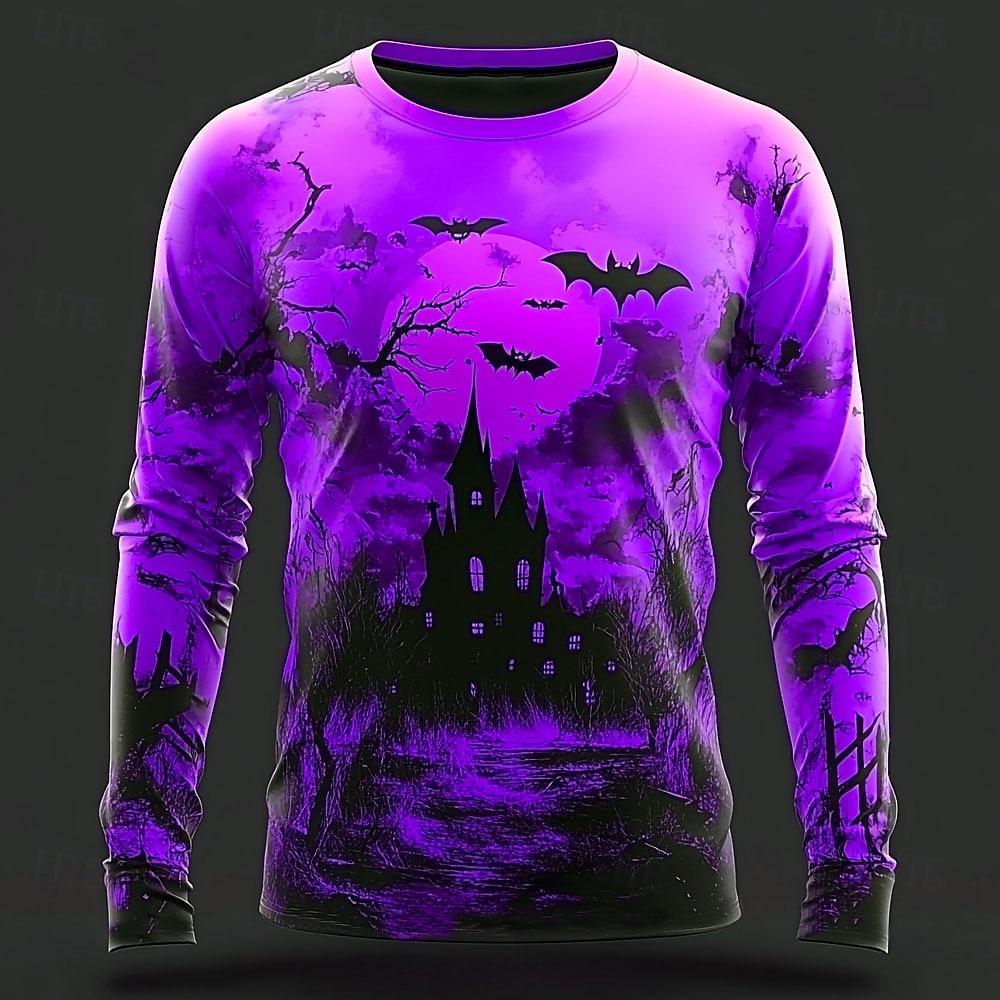 Höst Halloween Pumpatryck Långärmade T-shirts för Män Goth Streetwear Casual Toppar Halloween Tema Casual T-shirt