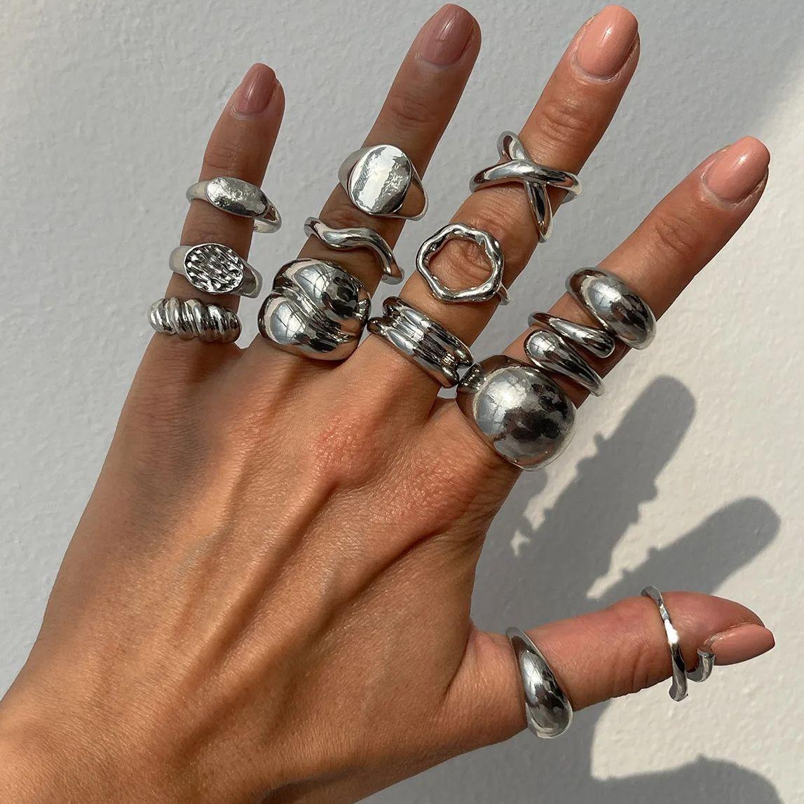 

DIEZI 14pcs/set Vintage Metal Rings For Women Men Gift Fashion Punk Hip Hop Gold Silver Color Irregular Knuckle Joint Ring Set