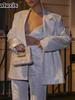Fall Winter Women's Fashion Set - Shiny Blazer Jacket with Briefs and Straight Leg Pants (3-Piece Outfit)