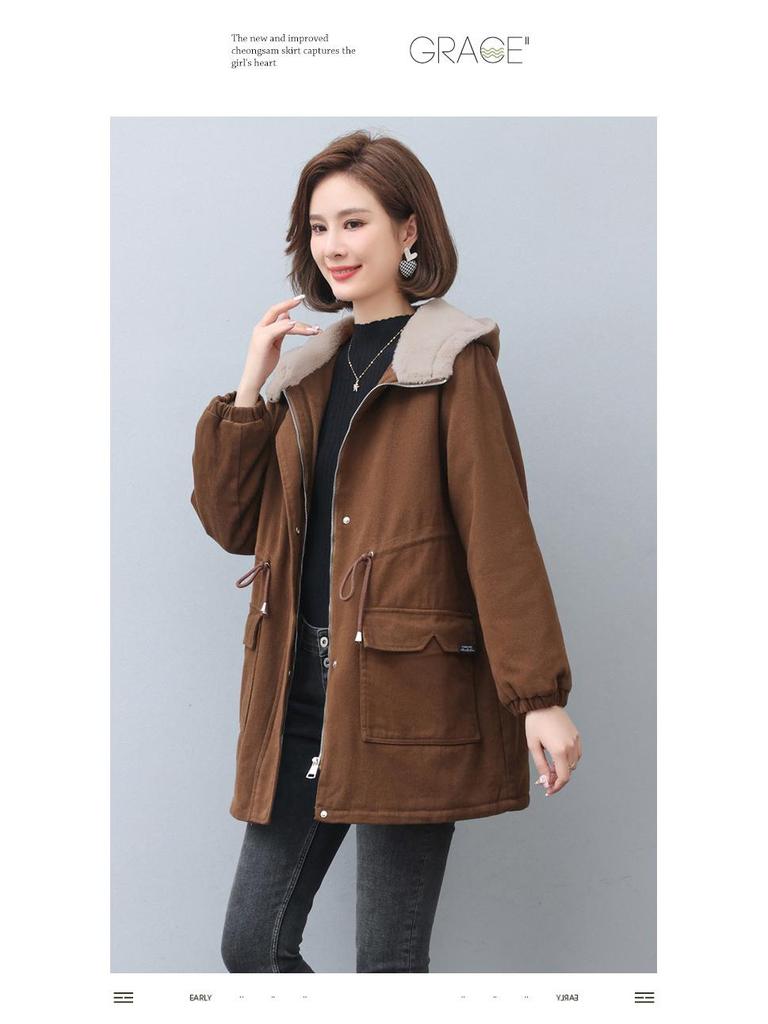Women's 2024 Winter Fleece-Lined Parka: Mid-Length, Loose Fit, Plus Size, Thick Cotton Coat for Middle-Aged Moms