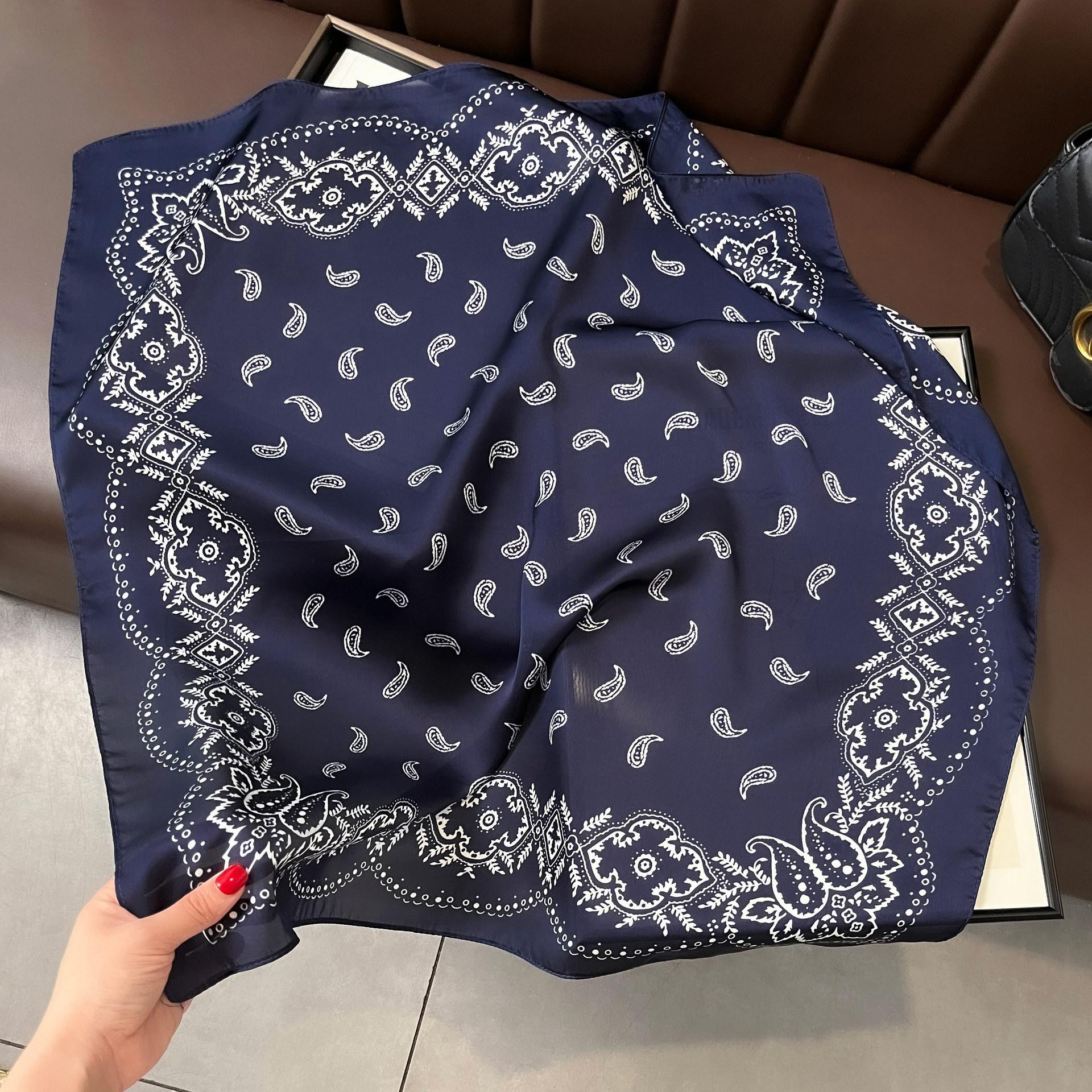 

Весна/лето Модный шейный платок, уличные украшения, накидки для женщин, 70*70 см, кешью, графический принт, имитация шелкового квадратного шарфа темно-синий