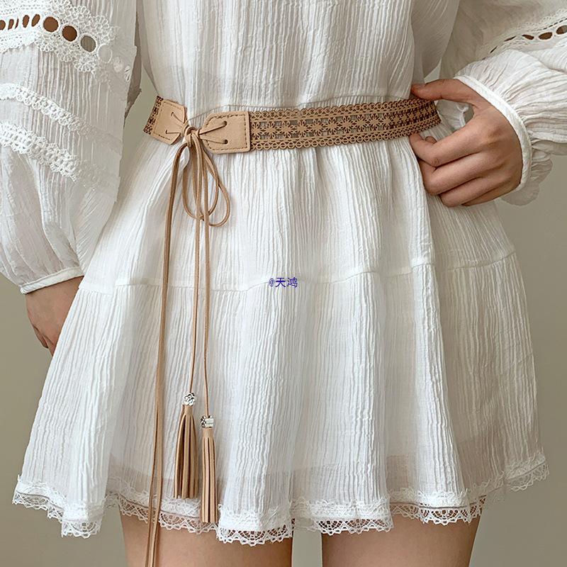 Ethnic Style Brown Leather Waist Belt for Women's Dress Decoration - Ideal for Desert Tourism & Northwest Travel Outfits
