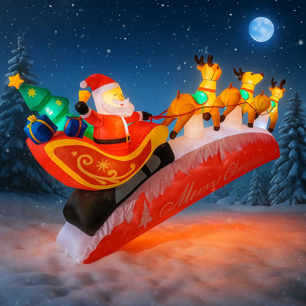 9.84FT Inflatable Santa Sleigh Reindeer Toy LED Lit Festive Gift Xmas Yard Lawn Party Decoration Christmas Supplie Home Ornament