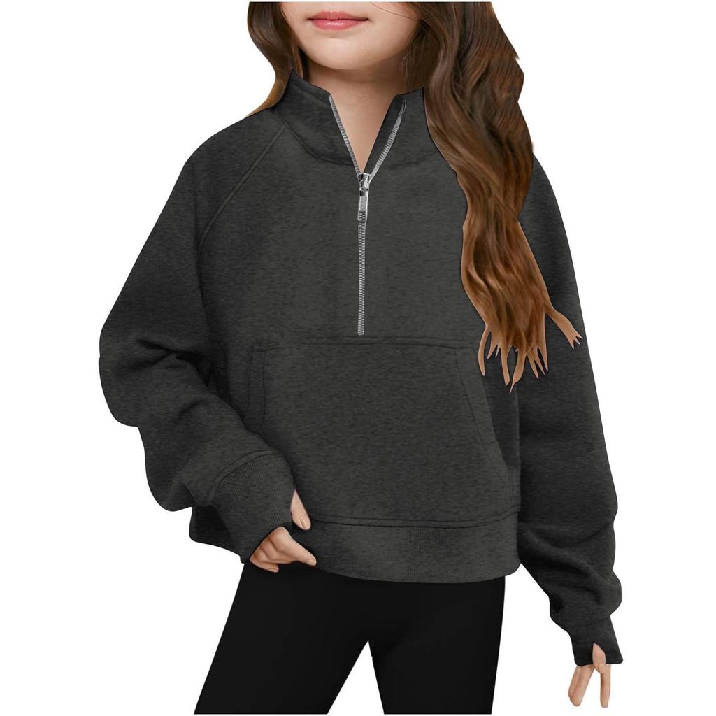 Children's Fashionable Sports Stand-up Collar Half-Zip Sweatshirt Long Sleeve Loose-fitting Top