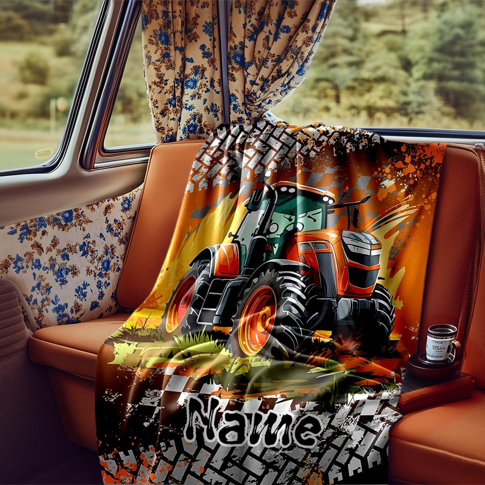 Tractor Adventure On Grunge Terrain Artwork Blanketcustomize Your Name Lightweight Comfortable And Stylish Blanket For Travel Bed Home Chair Office