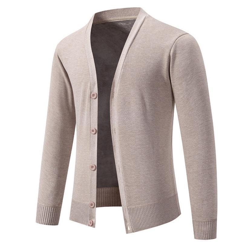 Men’s Solid V-Neck Fleece Lined Knit Sweater