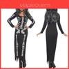 Costume da Scheletro Vampiro Orrore di Mezzanotte di Halloween Vestito Lungo Elegante per Eventi Spettrali
