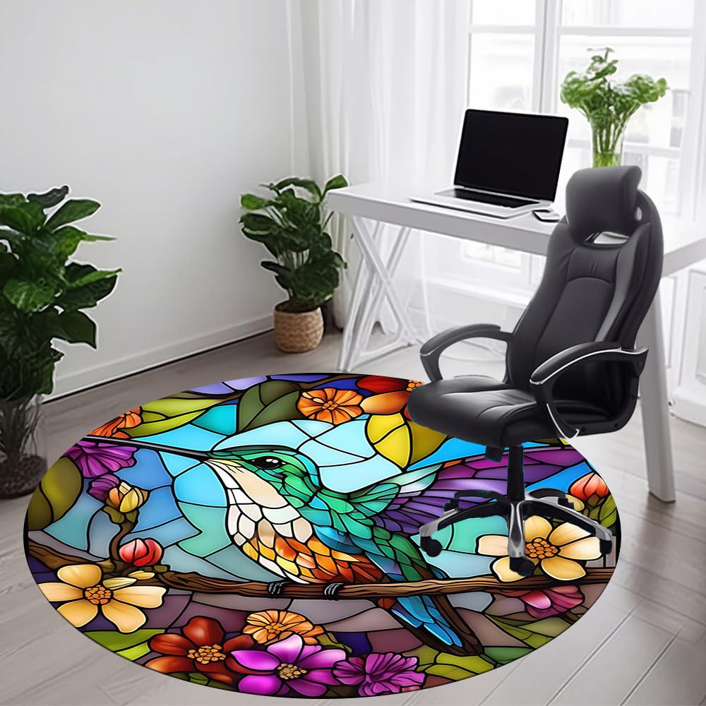 1pc Hummingbird Flowers Office Round Area Rug, Indoor Mat Suitable ForOffice, Under Office Chairs Bedroom Living Room Home Decor, Room Deco, D003