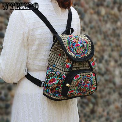 Women's Backpack Canvas Ethnic Style Embroidered Flower Bag Backpack Backpack All-match Canvas Cloth Bag School Bag
