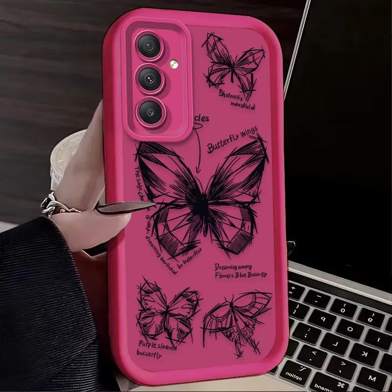 INS Retro Butterfly Case for Samsung Galaxy S25 S24 S23 Ultra S22 S21 Plus FE 5G A54 A34 A14 A73 A53 A33 5G Silicone Back Cover