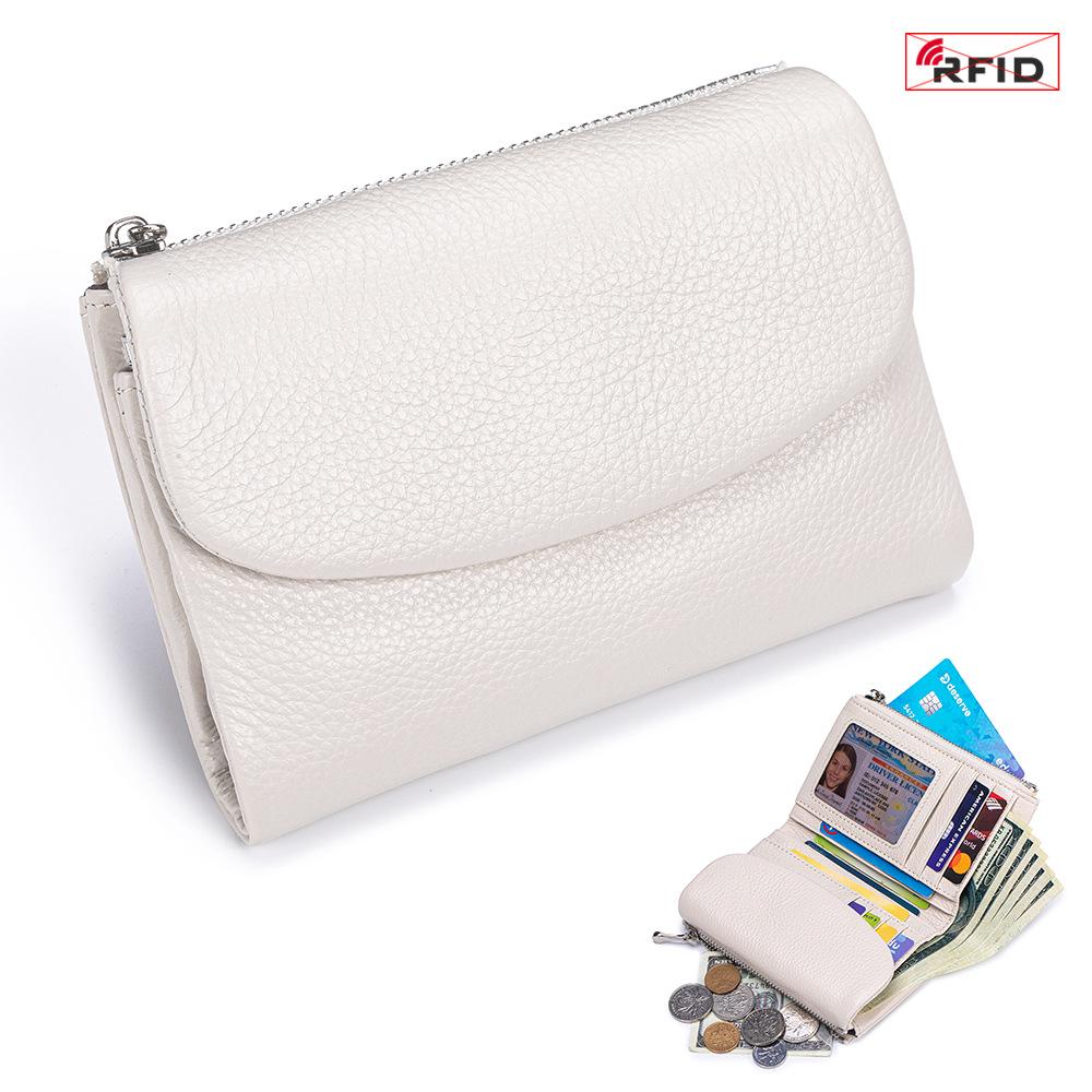 Damen-Clutch aus echtem Leder mit RFID-Schutz: Kurzes Mode-Portemonnaie mit großer Kapazität