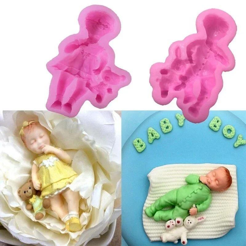 3D Boy Girl Baby Silicone Cake Mold Baby Party Fondant Cake Decorating Tools Cake Decoration Accessories