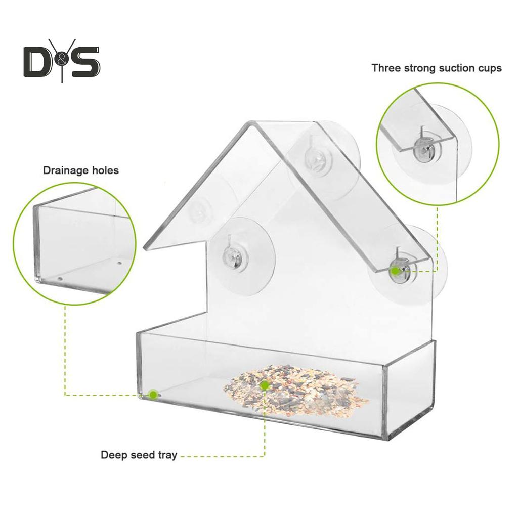 Pet Town Acrílico Transparente Alimentador de Pássaros Ventosa Montado Birdhouse Ferramenta de Alimentação de Alimentos