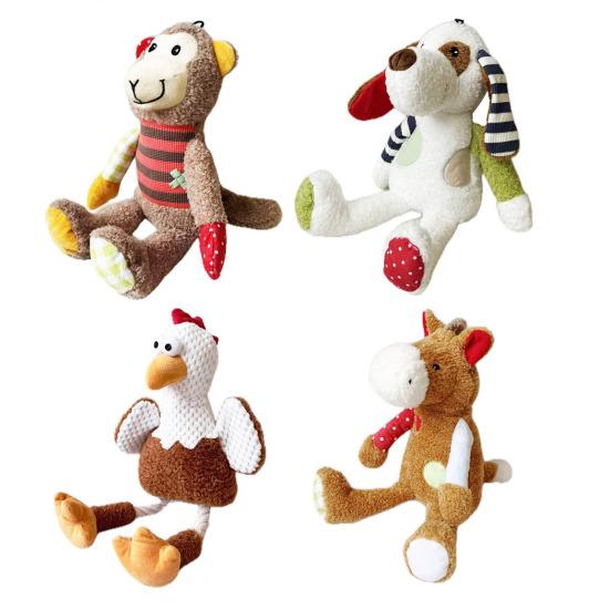 Pet Toy Cartoon Monkey Chicken Horse Design Anxiety Relief Pet Toy with Sound Design Bite-Resistant Interactive Plush Puppy