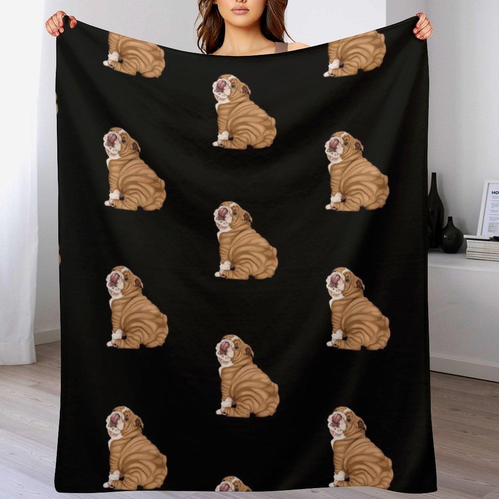 English Bulldog Throw Blanket Soft Bedroom Blanket for Night Sleeping Size: 75*100cm, Weight: 230 GSM