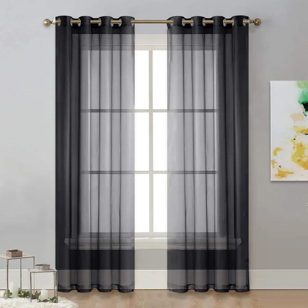 Modern White/Black/Grey Sheer Curtains for Living Room Solid Transparent Yarn Tulle Curtain for Window Kitchen Simple Home Decor