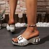 Fashion Women Sandals British Style Rome Shoes Comfy Soft High Heels Shoes for Women Summer Metal Buckle Casual Wedge Platform Sandals