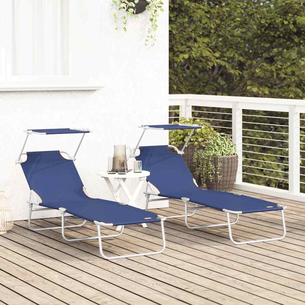 Sun Lounger 2 Pcs Blue 58 X 188 X 77 Cm Polyester