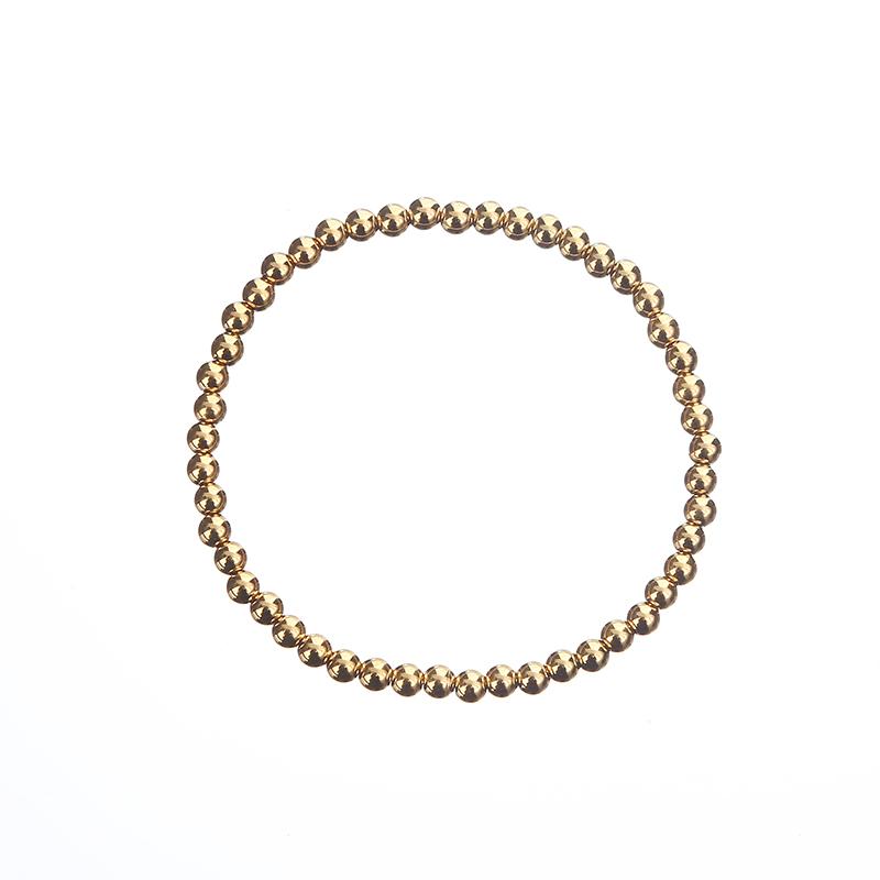 Fashion Jewelry Gold Plated Waterproof Metal Ball High Quality Smooth Diameter 3/4/6/8mm Elastic Stainless Steel Bracelet